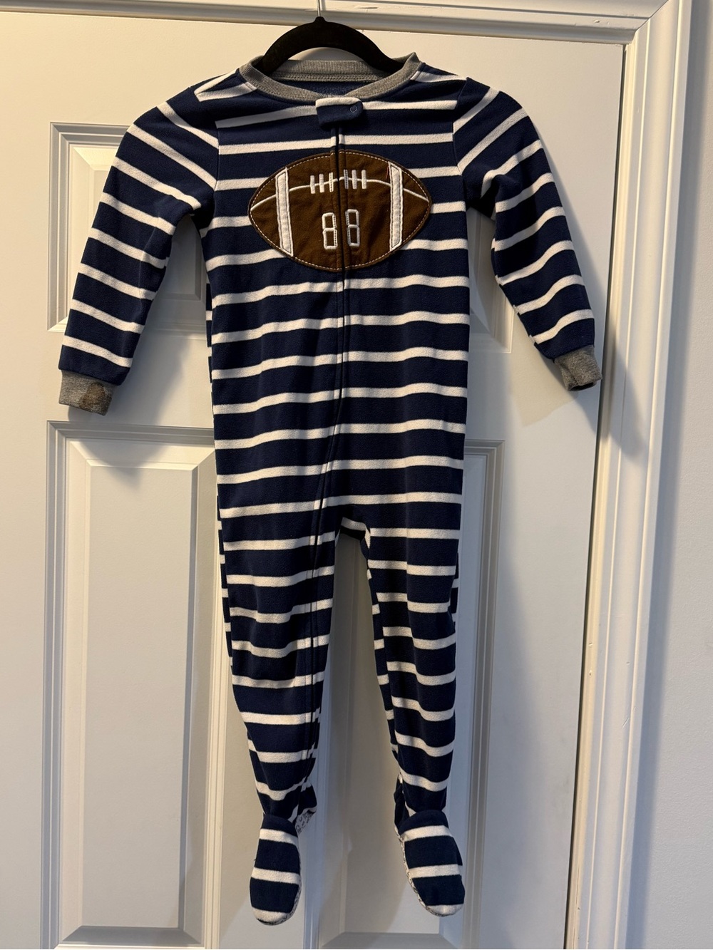 Carter’s Footed Fleece Sleeper 3T Navy Stripe Football | Toddler Pajamas